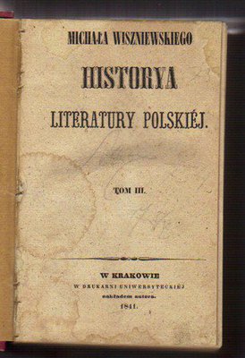 Historya literatury polskiej..tom 3..wyd.1841